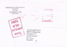 AMOUNT 150, BUDAPEST, RED MACHINE STAMPS ON GEOLOGICAL SOCIETY HEADER COVER, 1991, HUNGARY - Storia Postale