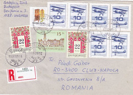 FOLKLORE ART, MACHINE CABINET, CASTLE, PLANE STAMPS ON REGISTERED COVER, 1996, HUNGARY - Cartas & Documentos