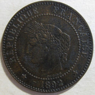 2 Centimes Cérès 1892 A Paris  , En Bronze , Gad# 105 - 2 Centimes