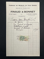 Facture Ancienne Fabrique De Meubles En Tous Genre Menuiserie FINAUD Et BONNET Clermont Ferrand 1927 - 1900 – 1949