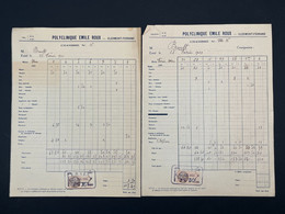 Lot De 2 Reçus / Factures Anciennes Polyclinique Emile ROUX Clermont Ferrand 1933 - 1900 – 1949