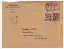 NANCY RP M Et M Lettre Recommandée Manuscrit Iris 1,50 F Rouge Brun 2F Brun Yv 652 653 Ob 2 7 1945 - Covers & Documents