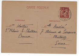 St HILAIRE Le CHÂTEAU Creuse Carte Postale Entier 80c Iris Yv 431-CP2 Ob 19 7 1941 - Standaardpostkaarten En TSC (Voor 1995)