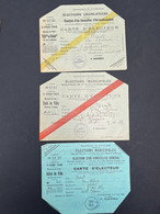 3 Anciennes Cartes D'Electeur Clermont Ferrand Puy De Dôme 1925 1928 - Zonder Classificatie