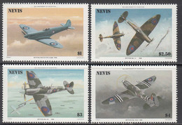 1986 Nevis Spitfire Battle Of Britain Aviation Military WWII Complete Set Of 4 MNH - St.Kitts Und Nevis ( 1983-...)