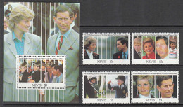 1991 Nevis King Charles Wedding Anniversary Diana Royalty Complete Set Of 4 + Souvenir Sheet MNH - St.Kitts Und Nevis ( 1983-...)