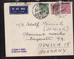 3 Timbres  Burma    Sur Enveloppe Départ   Birmanie  1939  Destination Munich  Germany Allemagne - Myanmar (Burma 1948-...)