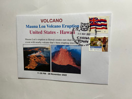 (3 M 32) 28-11-2022 - USA Mauna Loa Volcano Eruption In Hawaii - Hawaii Flag Stamp + OZ Stamp - Vulkanen