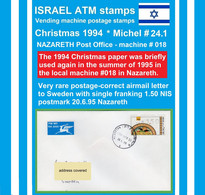 Israel ATM Christmas 1994 Michel 24.1 * 018 * New Rate 1,50 NIS On Cover 20.6.95 * Frama Klussendorf Automatenmarken - Vignettes D'affranchissement (Frama)