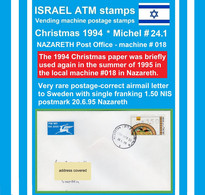 Israel ATM Christmas 1994 Michel 24.1 * 018 * New Rate 1,50 NIS On Cover 20.6.95 * Frama Klussendorf Automatenmarken - Franking Labels