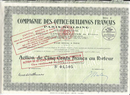 COMPAGNIE DES OFFICE BUILDINGS FRANCAIS PARIS 1929 - ACTION, 28 COUPONS, VOIR LES SCANNERS - Textile