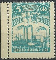 ESPAÑA 1936/37 ASTURIAS Y LEON EDIFIL 4 ** MNH 5 CENTIMOS AZUL CLARO - Asturië & Leon