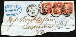 Z3488 GRAN BRETAGNA 1873 Grande Frammento Di Lettera Affrancata Con QV 1  P. 3 Esemplari (tavola 147) (CU 26) Da Londra - Storia Postale