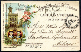 Z3480 SAN MARINO 1894 Cartolina Postale 10 Cent. (Fil. C6) Da San Marino 3 OTT 1894 Per Milano, Ottime Condizioni - Postwaardestukken