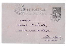 RÉUNION Carte-entier 10c Noir Des Col.Générales De SAINT-PIERRE 24 JUIL.94 Pour St-Denis Arrivée Au Verso (pli Vertical) - Lettres & Documents