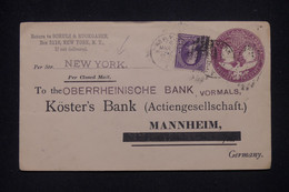 ETATS UNIS - Entier Postal + Complément De New York Pour L'Allemagne -  L 135178 - ...-1900