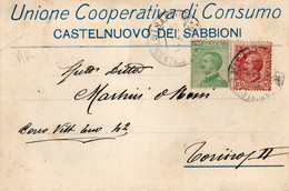 CASTENUOVO DEI SABBIONI - UNIONE COOPERATIVA AL CONSUMO - CARTOLINA COMMERCIALE SPEDITA NEL 1926 VS. TORINO - Publicité