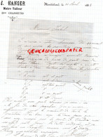 25- MONTBELIARD- RARE LETTRE J. HANSER-MAITRE TAILLEUR 21 E REGIMENT CHASSEURS -1884 - Textile & Clothing