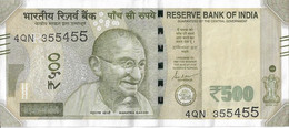 INDIA 2019 Rs. 500.00 Rupees Note FANCY NUMBER 4QN "355455" USED 100% Genuine Guaranteed As Per Scan - Inde