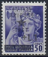 ITALIA 1945 - OCCUPAZIONE JUGOSLAVA DI TRIESTE TRST - 1 L. Su 50 C. Violetto - VARIETA' SOPRASTAMPA EVANESCENTE - MNH/** - Occup. Iugoslava: Trieste