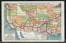 Map USA Sante Fe Hotels Great Lakes To Pacific Coast United States Postcard - Altri & Non Classificati