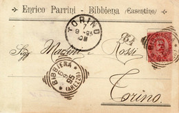 BIBBIENA - CASENTINO - ENRICO PARRINI - CARTOLINA COMMERCIALE SPEDITA NEL 1895 BIBBIENA TORINO MARTINI E ROSSI - Reklame