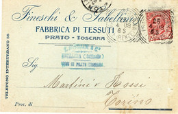 PRATO - FINESCHI & GABELLINI - CARTOLINA COMMERCIALE SPEDITA NEL 1908 PRATO TORINO MARTINI E ROSSI - Reclame