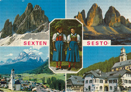 CARTOLINA  SESTO PUSTERIA M.1310,BOLZANO,TRENTINO ALTO ADIGE,DOLOMITI,TRE CIME M.3003-CIMA DODICI M.3094,VIAGGIATA 1973 - Bolzano (Bozen)