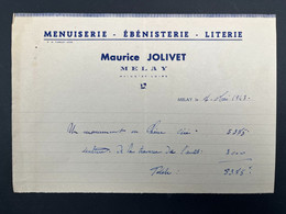 Facture Ancienne Menuiserie Ebenisterie Literie Maurice JOLIVET Melay Chemillé En Anjou 1947 - 1900 – 1949