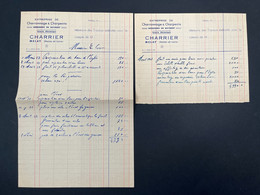 Lot De 2 Factures Anciennes Charronnage Charpente CHARRIER Melay Chemillé En Anjou 1947 - 1900 – 1949