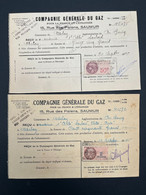 Lot De 2 Factures Anciennes Compagnie Générale Du Gaz Saumur 1945 - 1900 – 1949