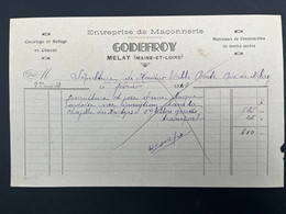 Facture Ancienne Entreprise De Maçonnerie GODEFROY Melay Chemillé En Anjou 1946 - 1900 – 1949