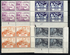 Malaya Selangor 1949 UPU Set Of 4 In Corner Marginal PLATE Blocks, MNH (25c Value Has Creases), SG 111/4 (MS) - Selangor