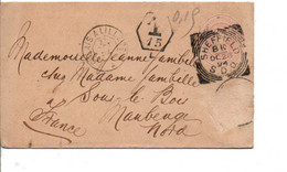 GB  LETTRE DE SHEFFIELD POUR LA FRANCE TAXEE AU DEPART 1894 -AMBULANT CALAIS A LILLE - Unclassified