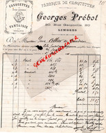 87- LIMOGES- FACTURE GEORGES PREBOT -FABRIQUE CASQUETTES- 20 RUE GAIGNOLLE -1901- PIERRE CELLIER DE GRANDRIEU - Kleding & Textiel