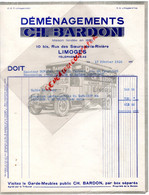 87-  LIMOGES- RARE LETTRE EN TETE CH. BARDON  GARDE MEUBLES PUBLIC-DEMENAGEMENTS-10 BIS RUE DES SOEURS LA RIVIERE-1939 - Transportmiddelen