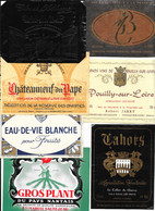 Lot De 16 étiquettes De Vins Et Alcools + étiquettes De Col (Sancerre, Cahors, Chateauneuf Du Pape...) - Collections, Lots & Séries