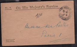 Une Enveloppe N° 2  On His Majesty' S  Service   Année 1919 - Other & Unclassified