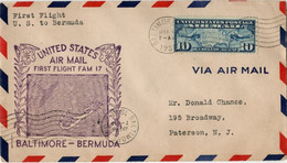 (R62) Scott C7 - First Flight FAM 17 - Baltimore - Bermuda -  Paterson (N-Y) -1936. - 1c. 1918-1940 Covers