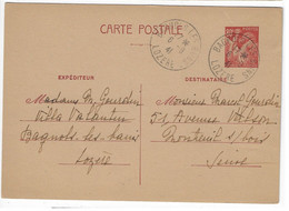 BAGNOLS Les BAINS Lozère Entier Carte Postale 80c Iris Yv 431--CP2 Ob 1941 Dest Montreuil Seine - Standaardpostkaarten En TSC (Voor 1995)