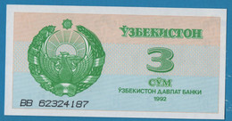 UZBEKISTAN 3 SOM 1992 # BB62324187 P# 62 Samarkand - Ouzbékistan