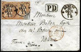 Carta De Geneve A Francia 1861 Con Pareja 20 Rappen " Sello Reconstruido A Pluma, ¿de época? " + Ambulante . Zumstein 25 - Briefe U. Dokumente