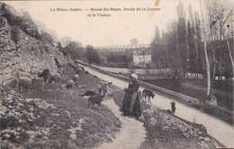 36. LE BLANC. CPA.  ROUTE DU BLANC. BORDS DE LA CREUSE ET LE VIADUC. BERGERE AVEC CHEVRES ET MOUTONS. ANNEE 1924 + TEXTE - Le Blanc