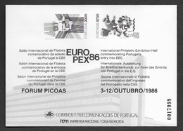 Portugal 1986 Souvenir Proof Europex 86 Entrée Portugal Et Espagne UE Official Black Print Portugal And Spain Joining EU - Probe- Und Nachdrucke