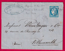 COMMUNE DE PARIS BAYONNE 13 MAI 1871 ENTREE DANS PARIS VIA VILLEMONBLE SEINE PAR PASSEUR LETTRE COVER - War 1870