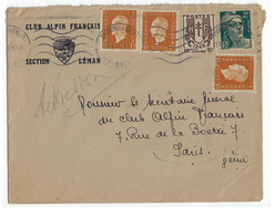 THONON Les BAINS Hte Savoie Lettre Club Alpin 30c Dulac (1 Défaut) 10c Chaînes Brisées 2F Gandon Ob 1946 Yv 713 683 670 - Lettres & Documents