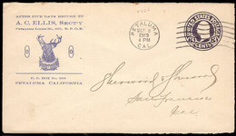 U.S.A.(1919) Elk. 3 Cent Illustrated Postal Stationery . "Petaluma Elks Lodge." - 1901-20