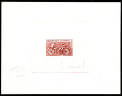 CONGO(1969) Hirondelle Bicycle. Scott No 184. Yvert No 230. Die Proof In Brown Signed By The Engraver COMBET. - Autres & Non Classés