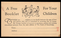 ETATS UNIS(1920) Enfants Dansant Autour De La Terre. Livre Pour Enfants. Entier Publicitaire à 1 Cent. "The Book Of Know - 1901-20