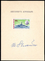 TOGO(1974) Churchill. Frigate. Stamp Mounted On Card With Designer's Autograph. Scott No C240. - Sir Winston Churchill